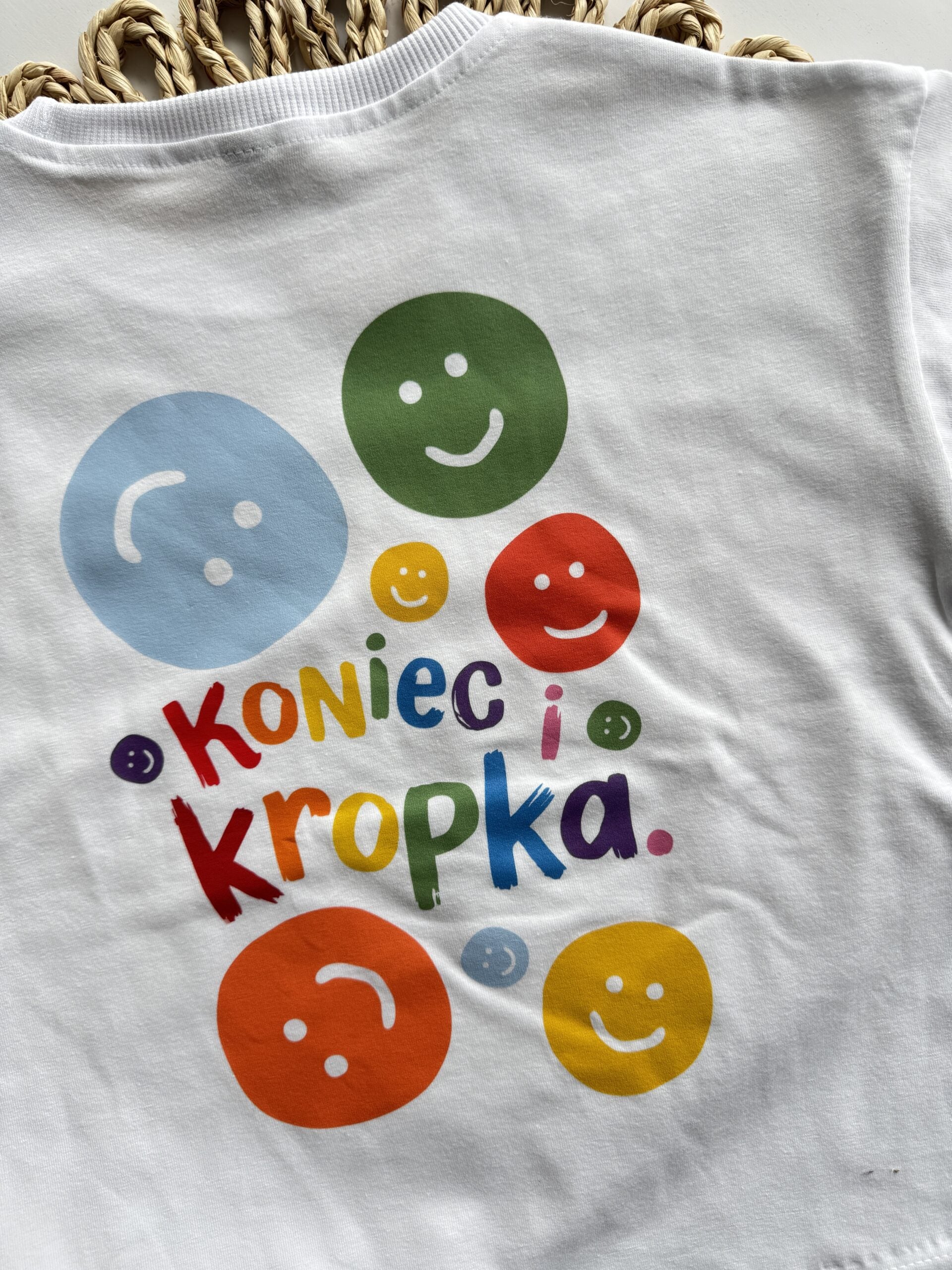 Koszulka biała z krótkim rękawem koniec i kropka rozmiar 104