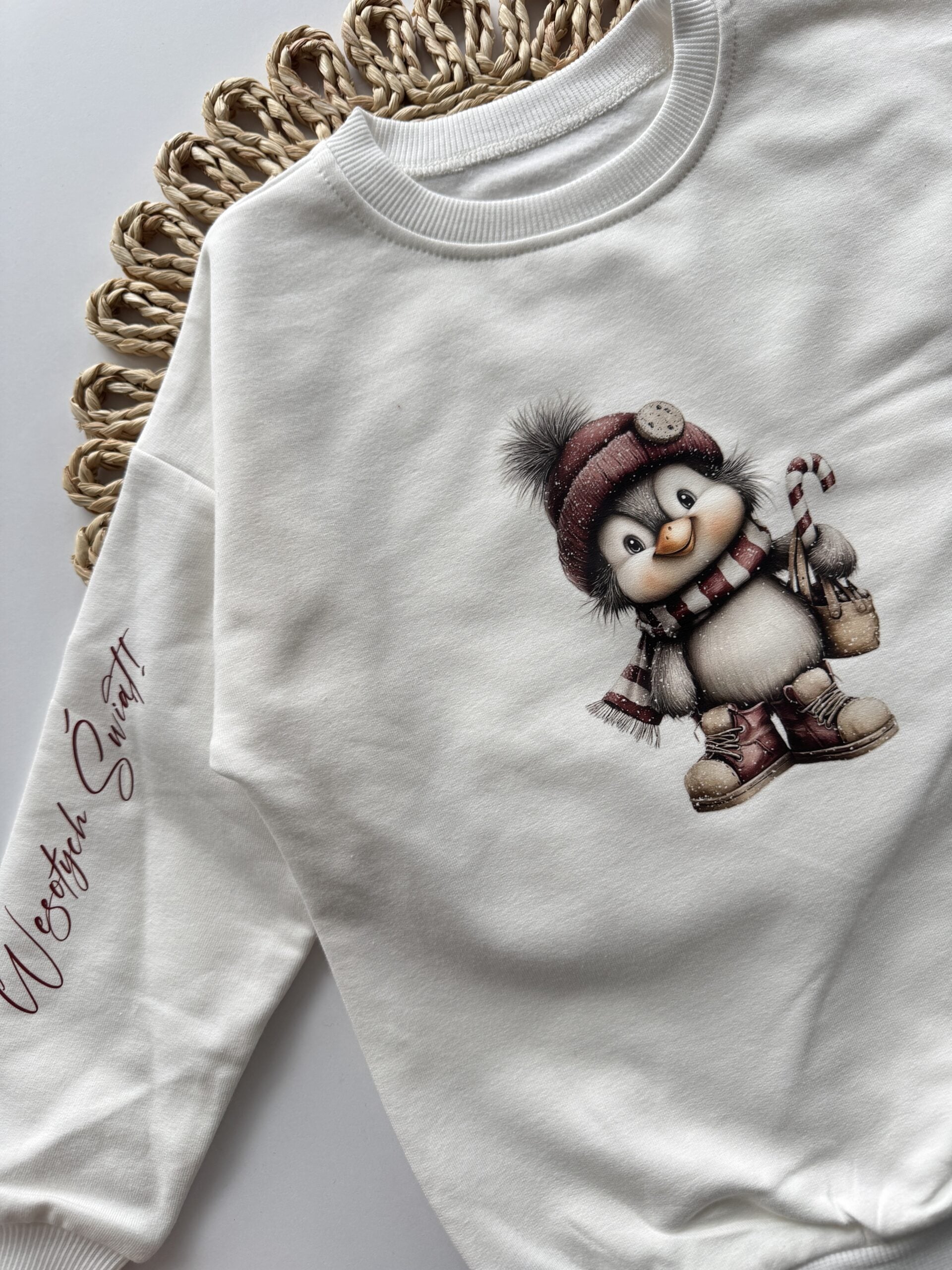 Bluza ecru pingwin wesołych świąt rozmiar 104