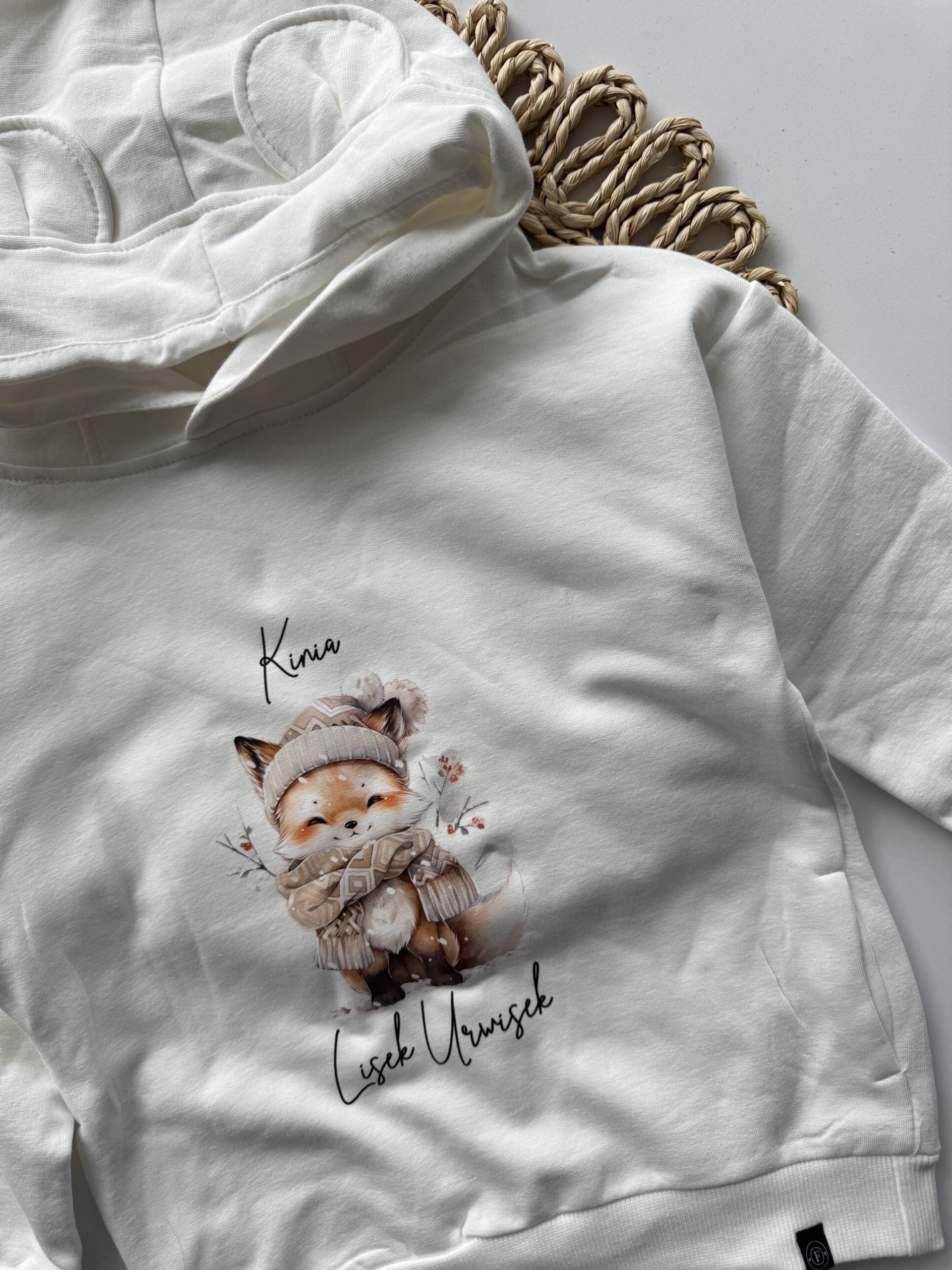 Bluza ecru z kapturem lisek urwisek Kinia rozmiar 104